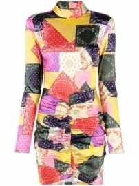 Shop ROTATE Miki patchwork-print ruched dress with Express Delivery - at Farfetch