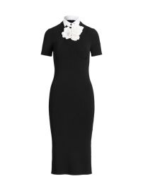 Shop Ralph Lauren Collection Detachable Leather Floral Appliqu amp Collar Midi-Dress at Saks Fifth Avenue