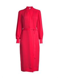 Shop Rebecca Taylor Belted Long-Sleeve Silk Georgette Dress at Saks Fifth Avenue