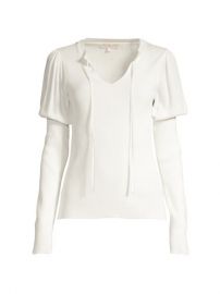 Shop Rebecca Taylor Ruffle Rib-Knit Puff-Sleeve Pullover at Saks Fifth Avenue