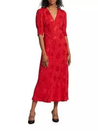 Shop Rixo Zadie Floral-Jacquard Midi-Dress Saks Fifth Avenue at Saks Fifth Avenue