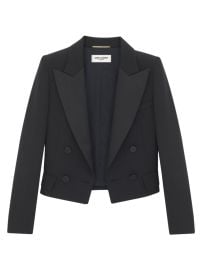 Shop Saint Laurent Cropped Tuxedo Blazer In Grain De Poudre at Saks Fifth Avenue