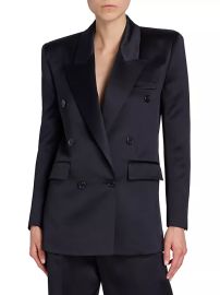 Shop Saint Laurent Double-Breasted Blazer in Silk Satin at Saks Fifth Avenue