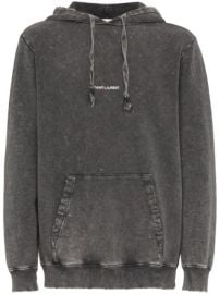 Shop Saint Laurent printed logo distressed hoodie with Express Delivery - at Farfetch