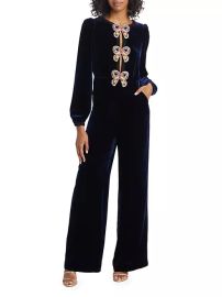 Shop Saloni Camille Bows Velvet Jumpsuit at Saks Fifth Avenue