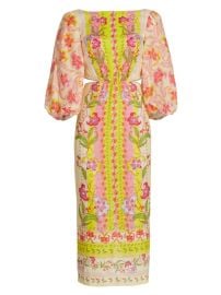 Shop Saloni Neelam Floral Linen Cut-Out Midi Dress at Saks Fifth Avenue