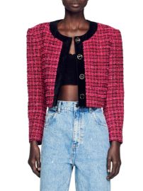 Shop Sandro Amarante Plaid Tweed Cropped Jacket at Saks Fifth Avenue