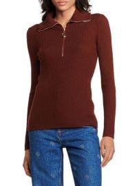 Shop Sandro Gray Ribbed Zip Sweater at Saks Fifth Avenue