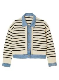 Shop Sandro Stripy Knit and Denim Coatigan at Saks Fifth Avenue