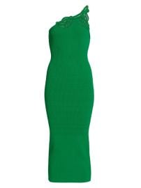 Shop Self-Portrait Asymmetric Lace-Trim Rib-Knit Midi-Dress at Saks Fifth Avenue