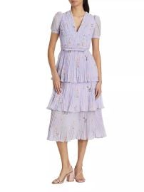 Shop Self-Portrait Floral Chiffon Tiered Midi-Dress at Saks Fifth Avenue