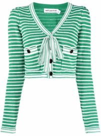 Shop Self-Portrait bow-detailed striped cardigan with Express Delivery - at Farfetch