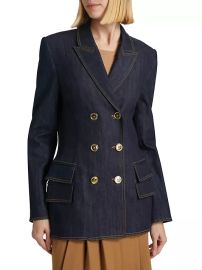 Shop Sergio Hudson Denim Double-Breasted Blazer at Saks Fifth Avenue