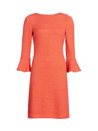 Shop St John Windowpane Textured Knit Bell-Sleeve Dress at Saks Fifth Avenue