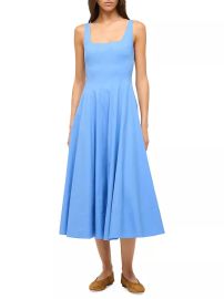 Shop Staud Wells Stretch-Cotton Sleeveless Fit Flare Midi-Dress at Saks Fifth Avenue