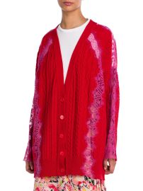 Shop Stella McCartney Lace Insert V-Neck Knit Cardigan at Saks Fifth Avenue