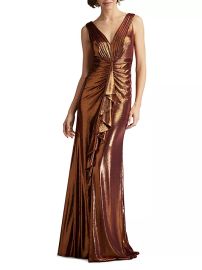 Shop Tadashi Shoji Metallic Jersey Draped Gown at Saks Fifth Avenue