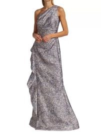 Shop Teri Jon by Rickie Freeman Metallic Jacquard One-Shoulder Gown at Saks Fifth Avenue