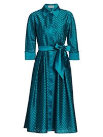 Shop Teri Jon by Rickie Freeman Taffeta Jacquard Lace Eyelet A-Line Belted Shirtdress at Saks Fifth Avenue