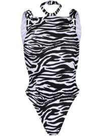 Shop The Attico zebra-print halterneck swimsuit with Express Delivery - at Farfetch