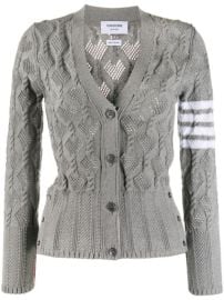 Shop Thom Browne 4-Bar fan cable knit cardigan with Express Delivery - at Farfetch