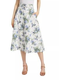 Shop Veronica Beard Arwen Floral Cotton Belted Midi-Skirt at Saks Fifth Avenue