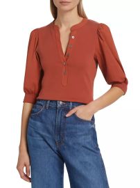 Shop Veronica Beard Coralee Puff-Sleeve Henley Top at Saks Fifth Avenue