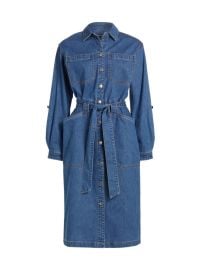 Shop Veronica Beard Evelyn Tie-Waist Denim Midi-Dress Saks Fifth Avenue at Saks Fifth Avenue