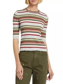 Shop Veronica Beard Kavya Striped Rib-Knit Blouse at Saks Fifth Avenue