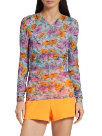 Shop Veronica Beard Myrna Floral Ruched Top at Saks Fifth Avenue