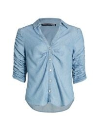 Shop Veronica Beard Porta Smocked Chambray Button-Front Shirt at Saks Fifth Avenue