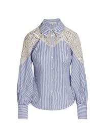 Shop Veronica Beard Sachse Crocheted Striped Shirt at Saks Fifth Avenue