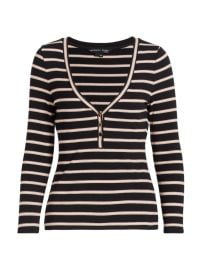 Shop Veronica Beard Shailee Stripe Rib-Knit Henley Top at Saks Fifth Avenue