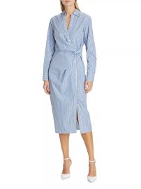 Shop Veronica Beard Wright Striped Cotton Poplin Midi-Dress at Saks Fifth Avenue