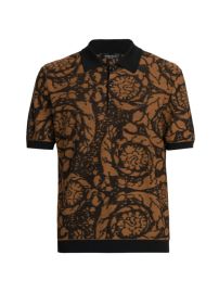 Shop Versace Jacquard Wool-Cotton Polo Shirt Saks Fifth Avenue at Saks Fifth Avenue