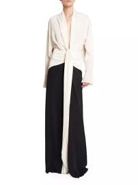 Shop Victoria Beckham Mixed-Media Silk Tie-Front Gown at Saks Fifth Avenue