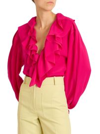 Shop Victoria Beckham Ruffled V-Neck Silk Blouse at Saks Fifth Avenue