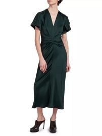 Shop Victoria Beckham Satin Gathered-Waist Midi-Dress at Saks Fifth Avenue