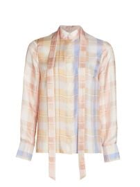 Shop Zimmermann Dancer Silk Check Tie-Neck Shirt at Saks Fifth Avenue