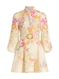 Shop Zimmermann Floral Linen Belted Minidress at Saks Fifth Avenue