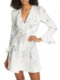 Shop Zimmermann Natura Linen Floral Belted Minidress at Saks Fifth Avenue