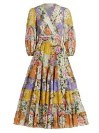 Shop Zimmermann Pattie Patchwork Floral Cotton Wrap Midi-Dress at Saks Fifth Avenue