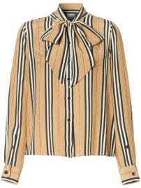 Shop black Burberry Icon Stripe pussy-bow blouse with Express Delivery - at Farfetch