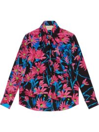 Shop black amp pink Gucci floral-print silk shirt with Express Delivery - at Farfetch