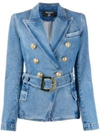 Shop blue Balmain decorative-button belted jacket with Express Delivery - at Farfetch