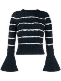 Shop blue Self-Portrait flared cuff striped pattern jumper with Express Delivery - at Farfetch