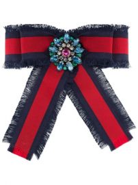 Shop blue amp red Gucci Web grosgrain bow brooch with Express Delivery - at Farfetch