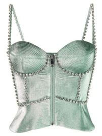 Shop green AREA crystal stitched corset top with Express Delivery - at Farfetch