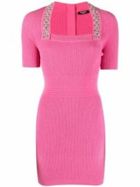 Shop pink Balmain embellished rib-knit dress with Express Delivery - at Farfetch