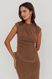 Shop the Calculated Cap Sleeve Ribbed Knit Top Brown at Selfie Leslie